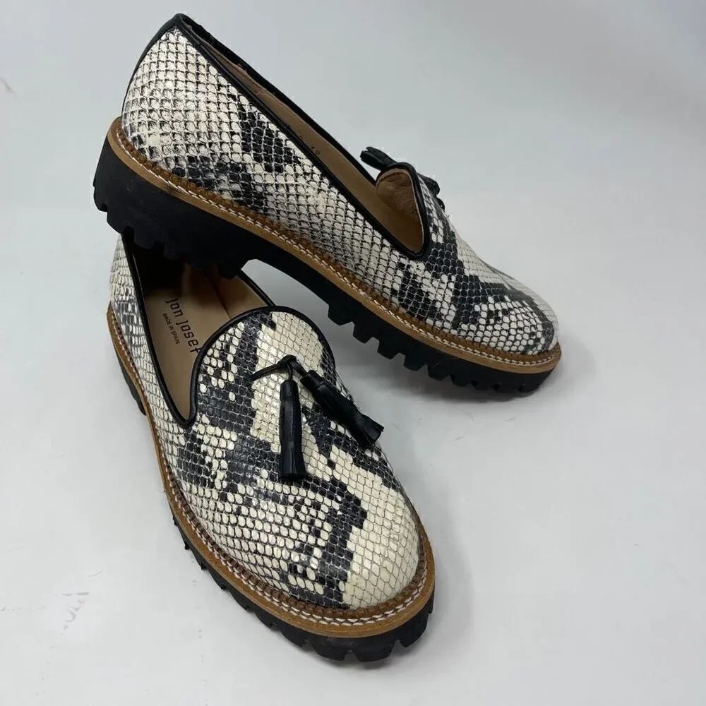 Jon Josef Black White Gogo Lug Slip on Platform Snake Loafers Leather Shoes Size